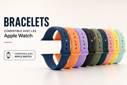 Bracelet en Silicone Premium Compatible Apple Watch Série 10, 9, 8, 7, 6, 5, SE et Ultra (40 à 49 mm)